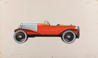 drawing of a red car with a white top and a blue roof