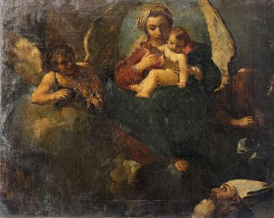 une image représentant un tableau d'un ange tenant un bébé dans ses bras