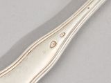 a silver spoon with a silver handle on a table