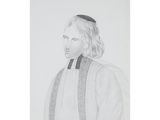 a black and white drawing of a man in a priest ' s robes