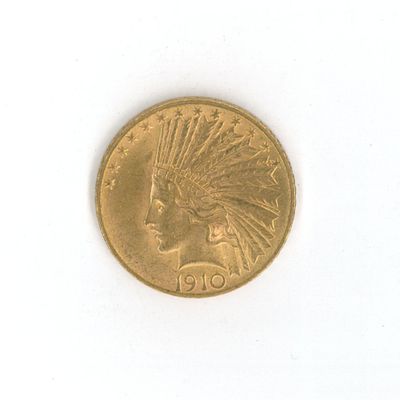 une pièce d'or sur laquelle est représentée une tête d'Indien