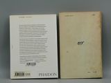 the back of a book with a white cover and a black and white image