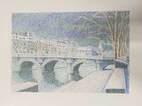 a picture of a painting of a bridge in the snow