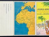 an image of a postcard with a map of africa and a postcard with a picture of a man riding a horse