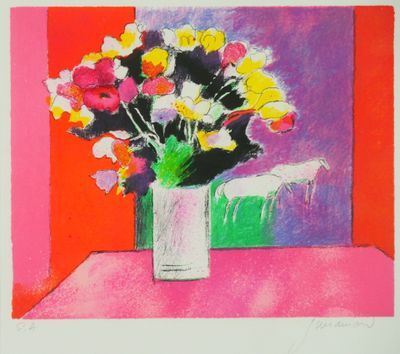 Paul GUIRAMAND (1926 - 2007). Bouquet et chevaux.
