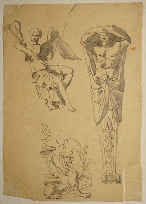 ANONYME XIXe siècle, Renommée et caryatide - Projet décorati… - Photo 1