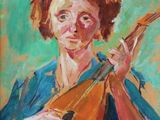 un tableau représentant une femme tenant une mandoline entre ses mains