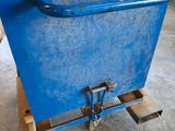 a blue box with a handle on it in a garage