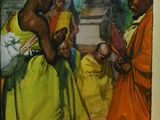 une photo d'un livre sur laquelle figure l'image d'un homme vêtu d'une robe jaune