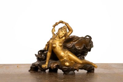 Auguste MOREAU (1831-1917), Important Vide-poche en bronze à…