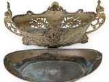 pair of antique brass fruit bowls with handles and handles