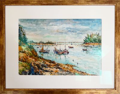une image d'une peinture de bateaux sur l'eau