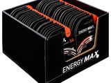 a box of energy max on display on a white background