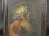 un vieux tableau représentant une femme portant sa main à son visage