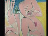 un tableau représentant deux nus assis sur une plage
