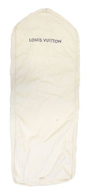 louis vuitton garment bag in white with blue lettering