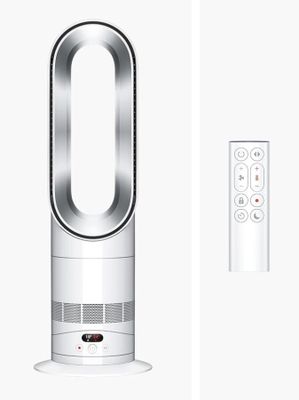 two different views of a room air purifier and a remote control