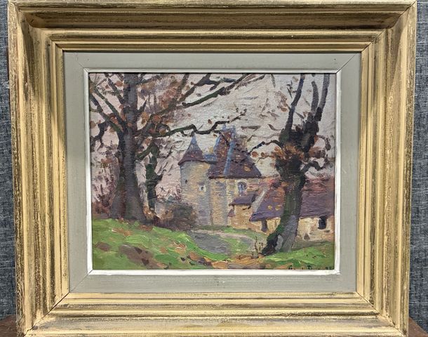 Paul RUE (1866-1954) « Château de Bonnu ». Huile sur carton toilé...