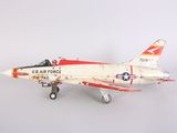 underside view of a model of a us air force fighter jet