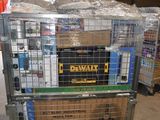 a metal cart with several boxes on it in a warehouse