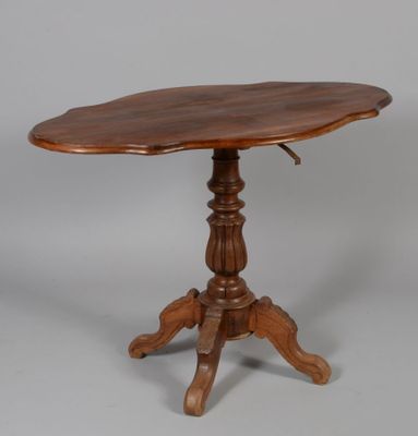 an image of a wooden table with a wooden top on a grey background