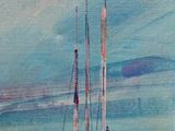 une peinture à l'huile représentant un voilier en pleine mer, avec le ciel en arrière-plan
