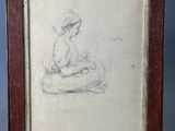 a drawing of a woman sitting in a chair with her legs crossed