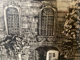 an image of a drawing of a building with a tree in front of it