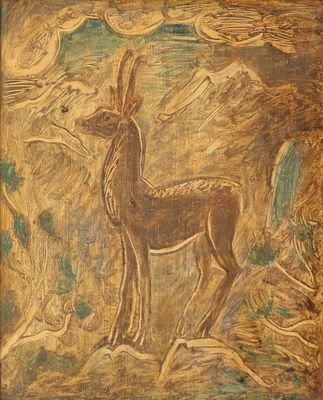 une image représentant un tableau où l'on voit un cerf dans les bois
