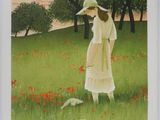 an image of a painting of a woman in a field of flowers