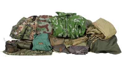 a pile of military gear on a white background