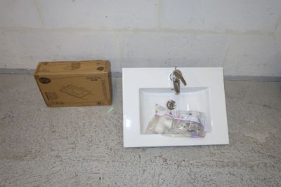 Lavabo en céramique avec mélangeur et siphon, 61 x 47cm + 1 … - Photo 1