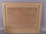 a wooden picture frame with a rope hanging from it ' s side