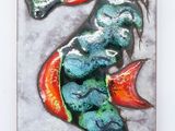 painting of a seahorse on a white background with a red tail