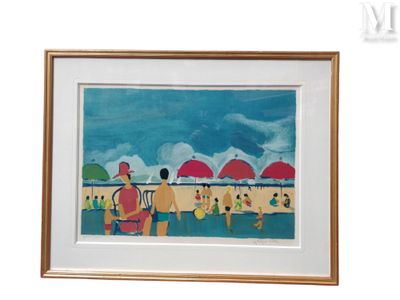 une photo d'un tableau représentant des personnes sur la plage