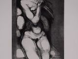 dessin en noir et blanc représentant une femme nue assise sur une chaise