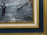 a painting of people on the beach by the water