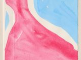 painting of a pink and blue abstract painting on a white surface