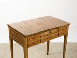 an image of a wooden table with two drawers