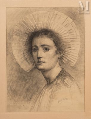 portrait d'une femme portant un bonnet et un éventail sur la tête