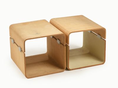 two wooden boxes that are sitting side by side