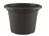 un gros plan d'un pot en plastique noir sur fond blanc