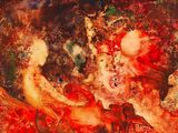 un tableau représentant une femme en robe rouge