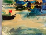 a painting of a man on a horse pulling a boat