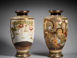 pair of japanese vases decorated with scenes of women and men
