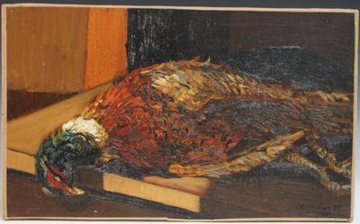 a painting of a pheasant on a table