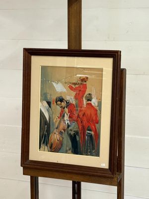 une image d'un tableau sur un chevalet dans une pièce