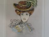 peinture d'une femme portant un chapeau orné d'une plume