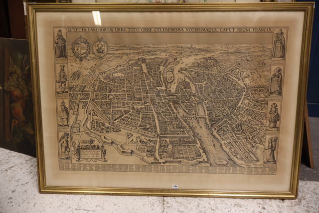 Gravure 19ème du plan de Paris publiée par VISSCHER en 1618, enca...