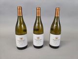 trois bouteilles de vin blanc posées les unes à côté des autres sur une table